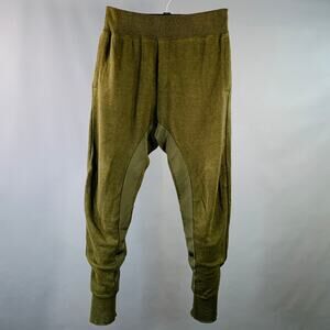 Size M Pulau Olive Knit Linen Blend Elastic Waistband Casual Pants